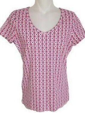 Talbots pink/white/blue geometric patterned short sleeve tee